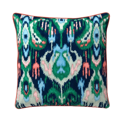 Green Ikat Cotton Velvet Cushion Cushion Barnbury 