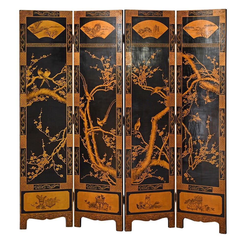 Antique 4 Leaf Lacquered Chinese Screen Screen Barnbury 