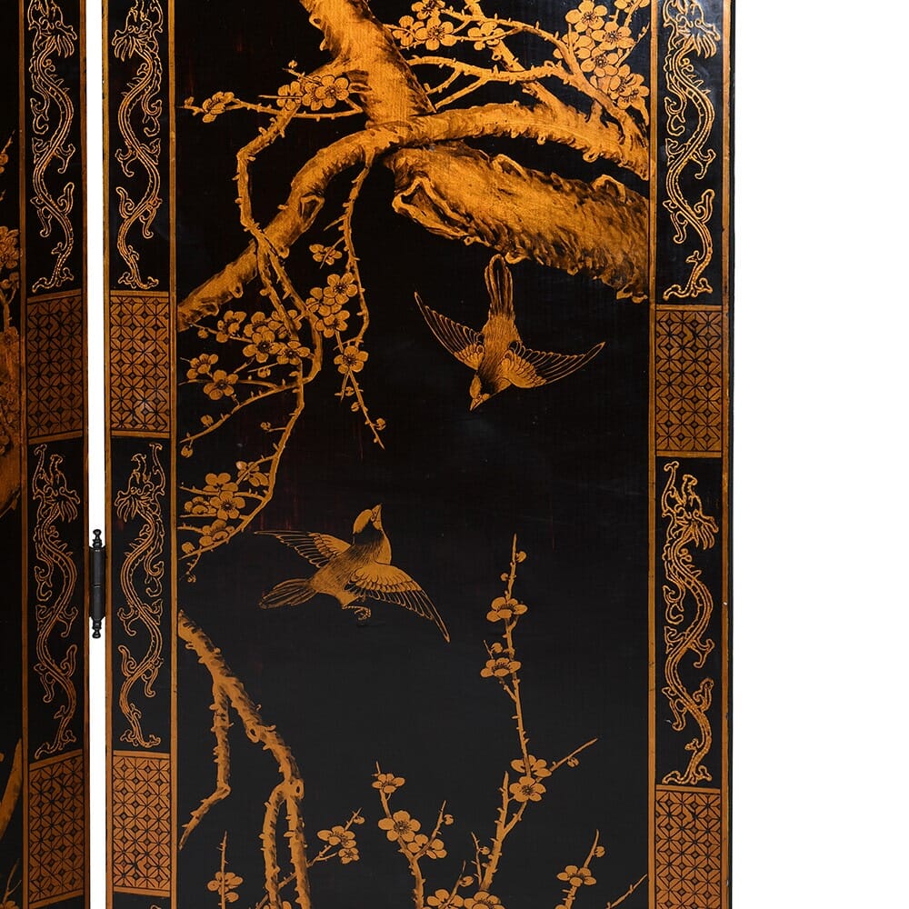 Antique 4 Leaf Lacquered Chinese Screen - Barnbury