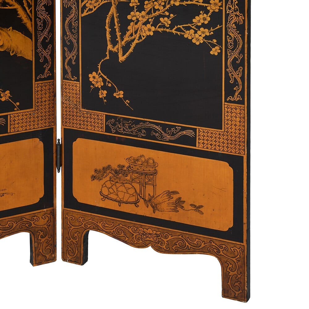 Antique 4 Leaf Lacquered Chinese Screen - Barnbury