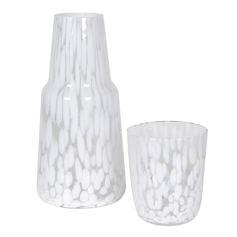 White Spatter Glass Carafe & Tumbler Set