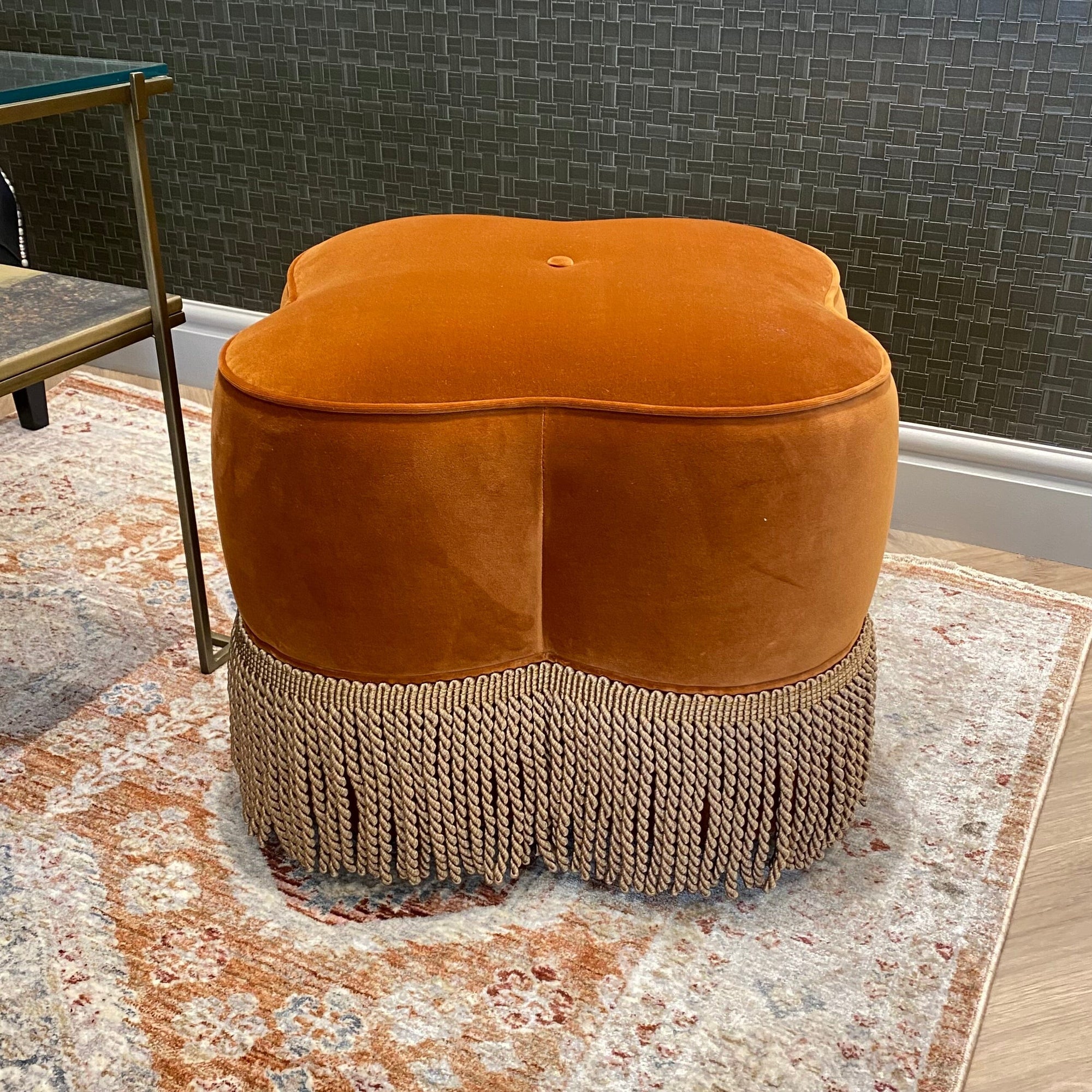 Dita Burnt Orange Velvet Pouf - Barnbury