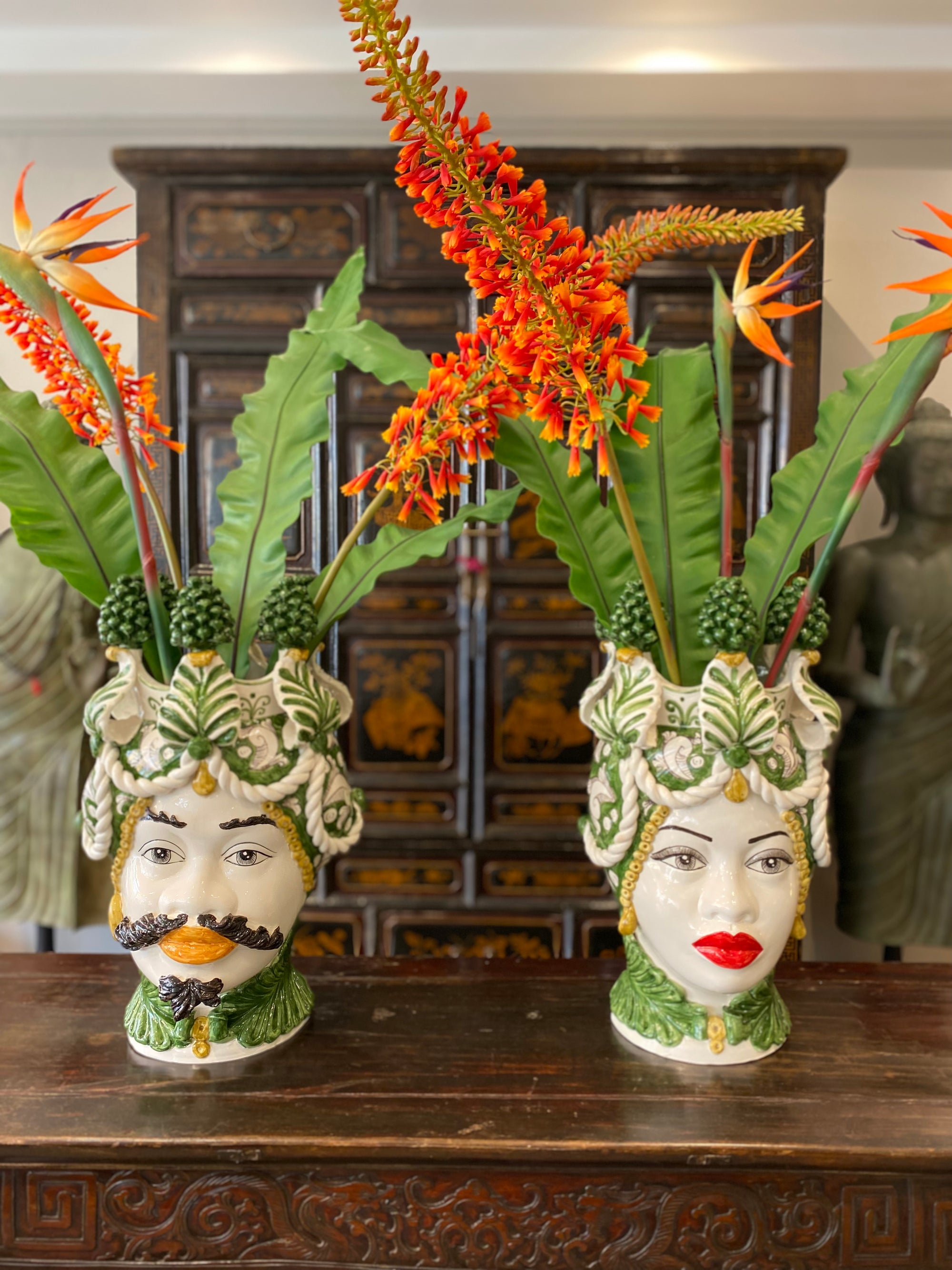 Traditional Sicilian Ceramic Moro Head Vase - 48cm Queen - Barnbury