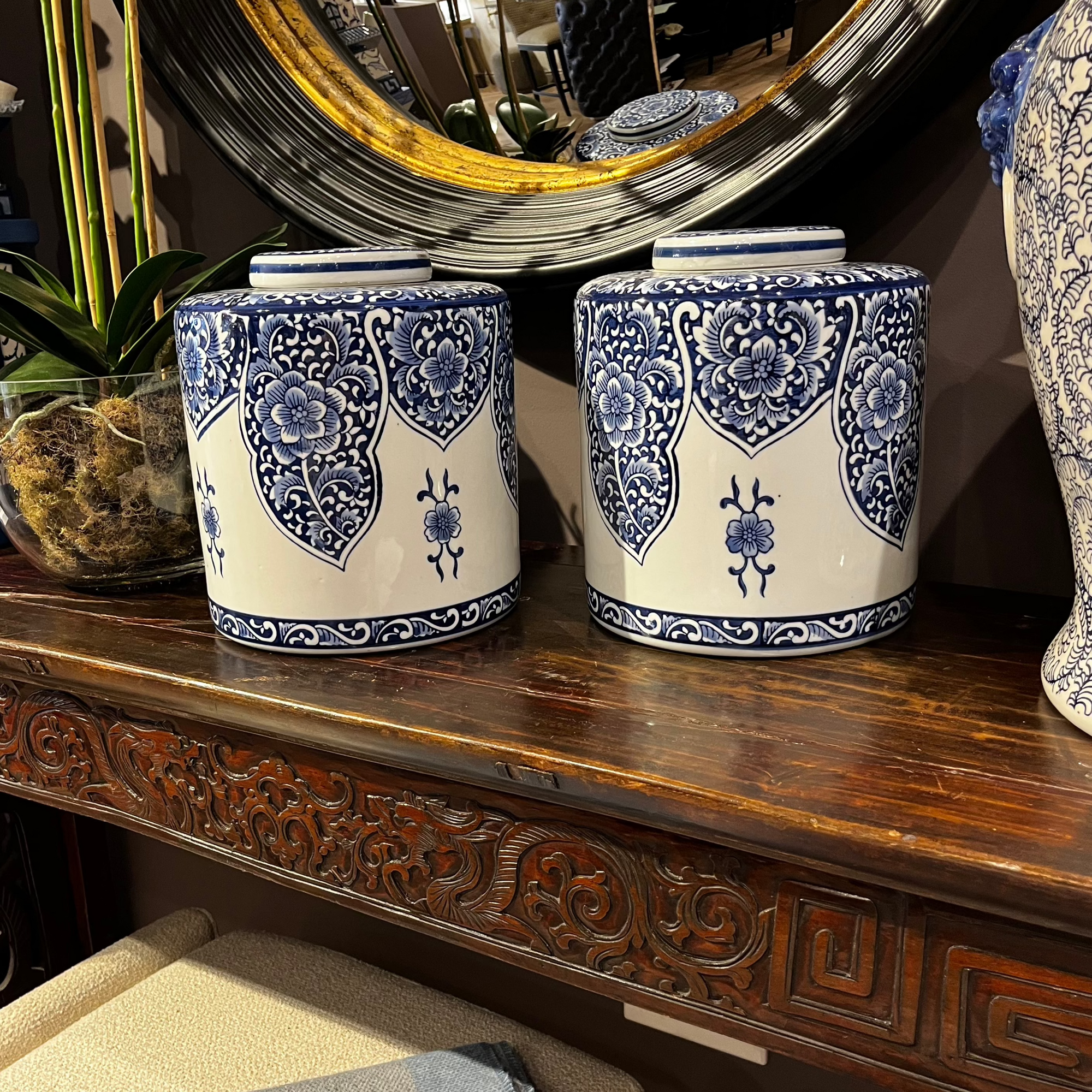 Blue and White Floral Ceramic Canister - Barnbury