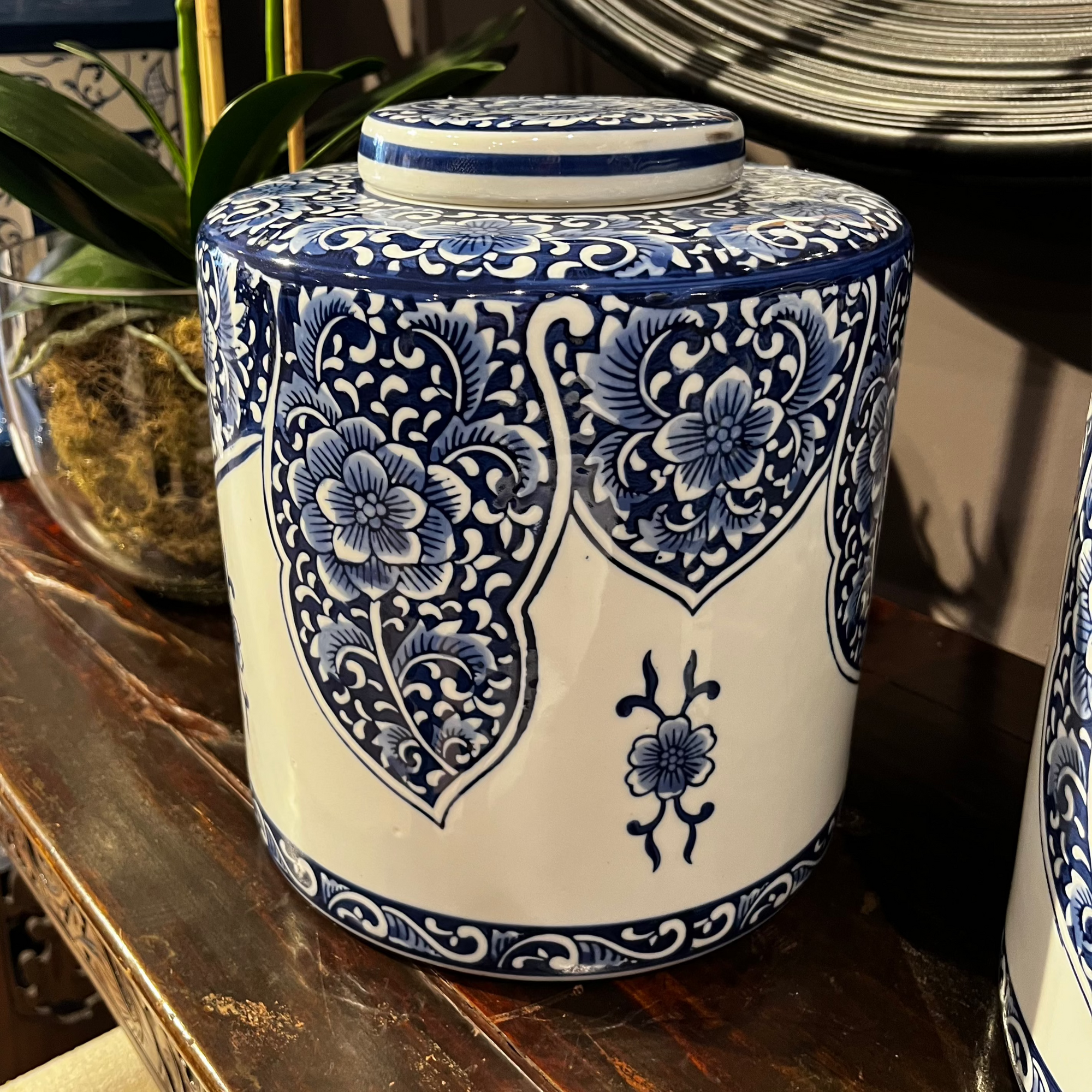 Blue and White Floral Ceramic Canister - Barnbury