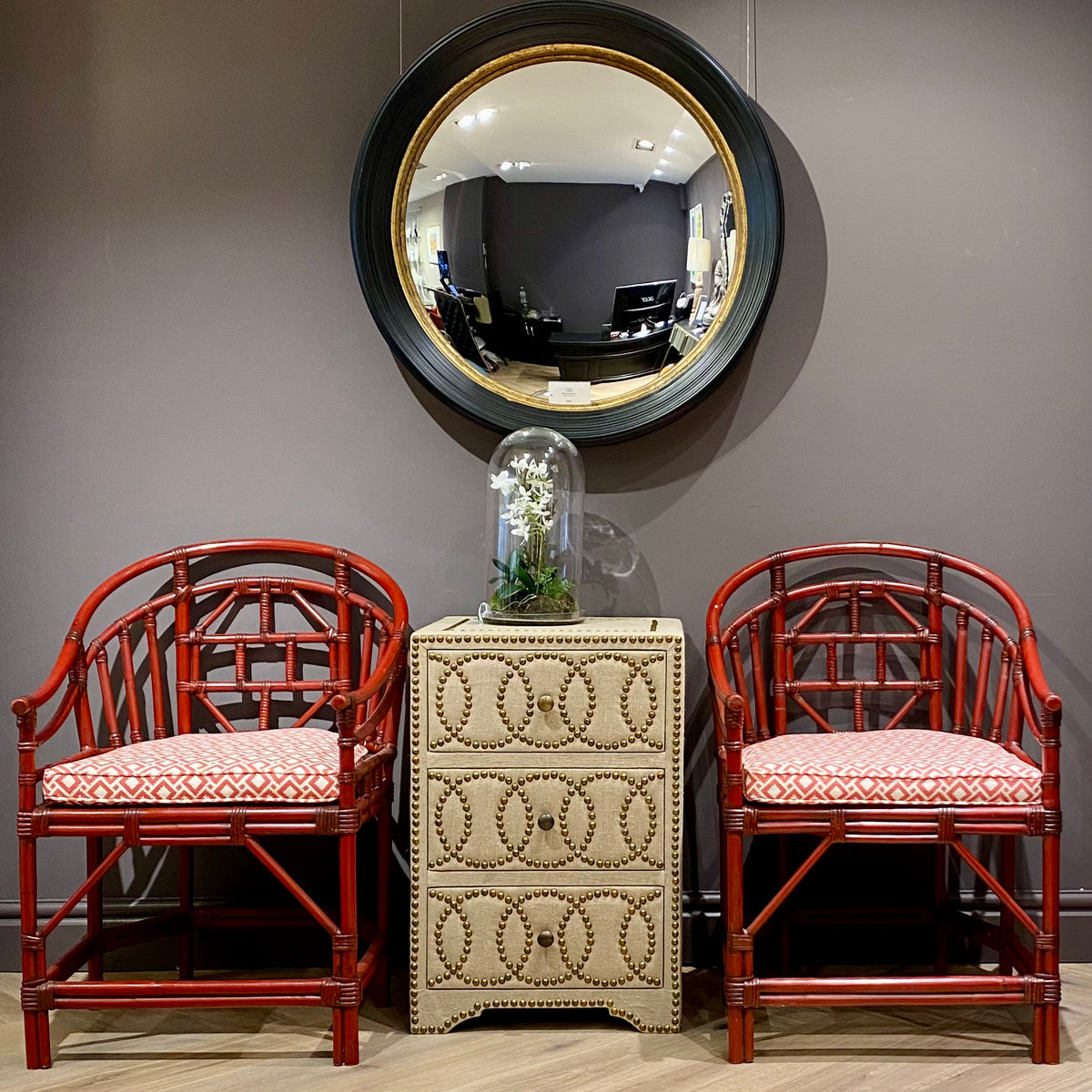 Pair of Red Lacquered Edwardian Brighton Pavilion Armchairs Chair Barnbury 