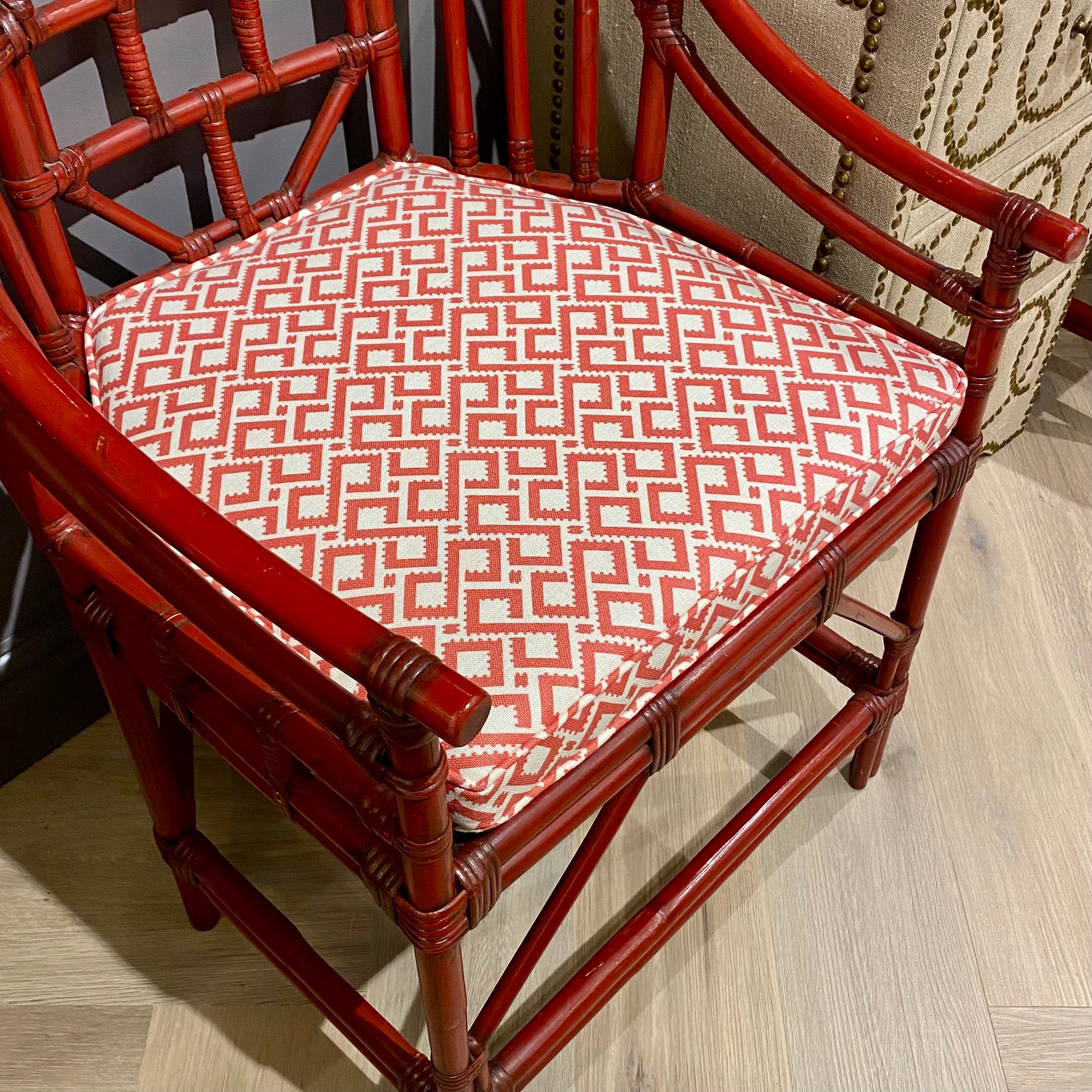 Pair of Red Lacquered Edwardian Brighton Pavilion Armchairs - Barnbury