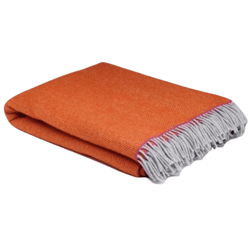 Orange Balmoral Herringbone Wool Throw Throw Barnbury 