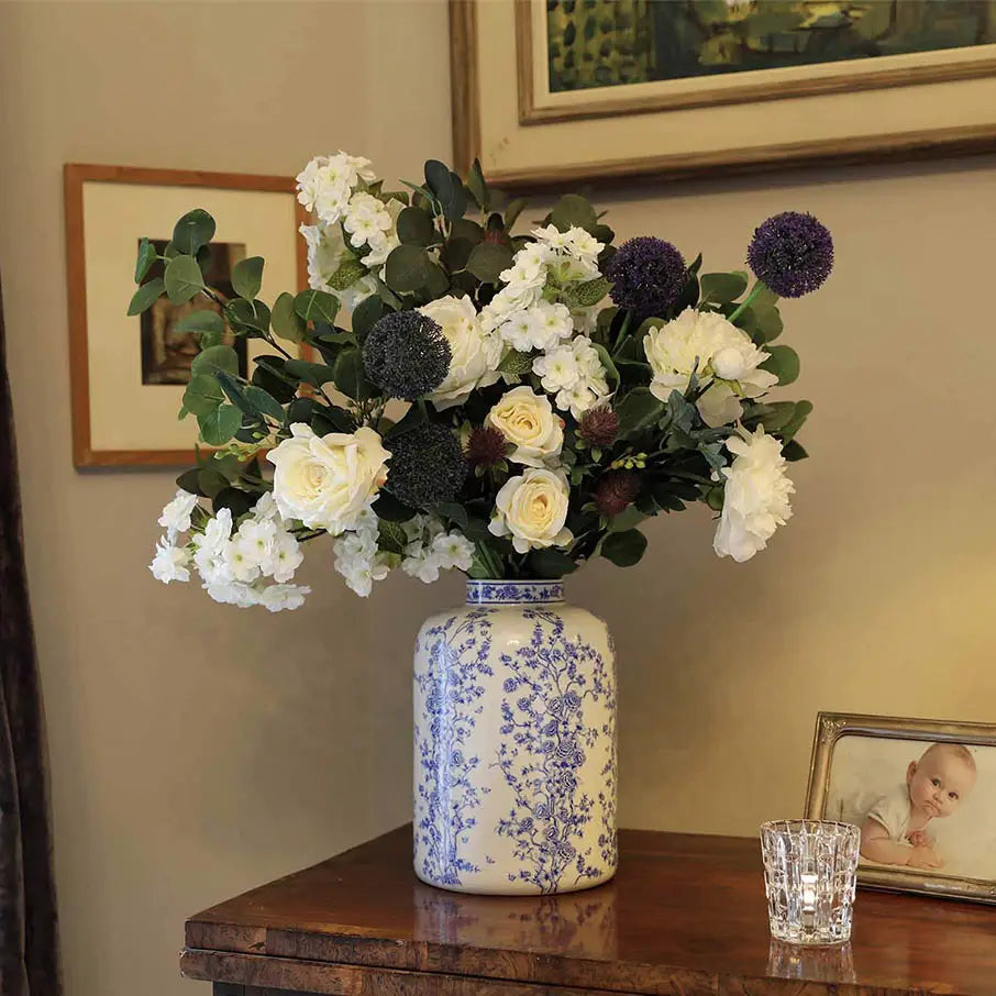 Blue and White Chinese Floral Vase - Barnbury