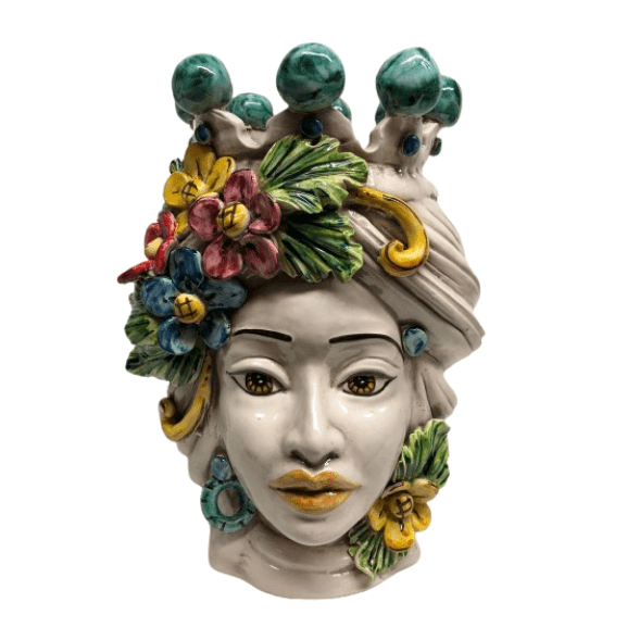 Traditional Sicilian Ceramic Moro Head Vase - 30cm Floral - Barnbury