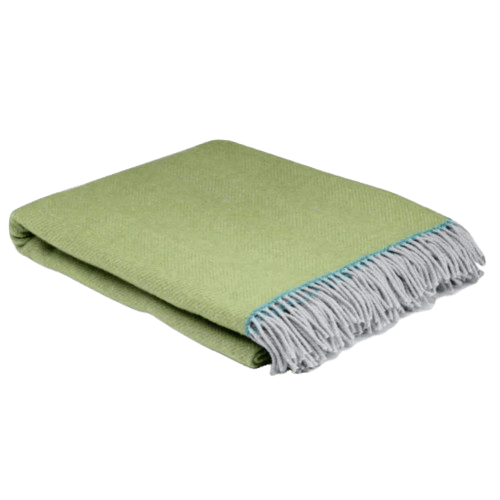 Spring Green Balmoral Herringbone Wool Throw Throw Barnbury 