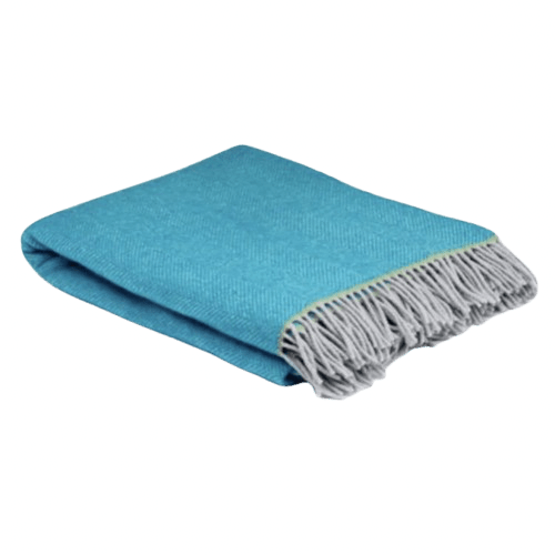 Turquoise Balmoral Herringbone Wool Throw Throw Barnbury 