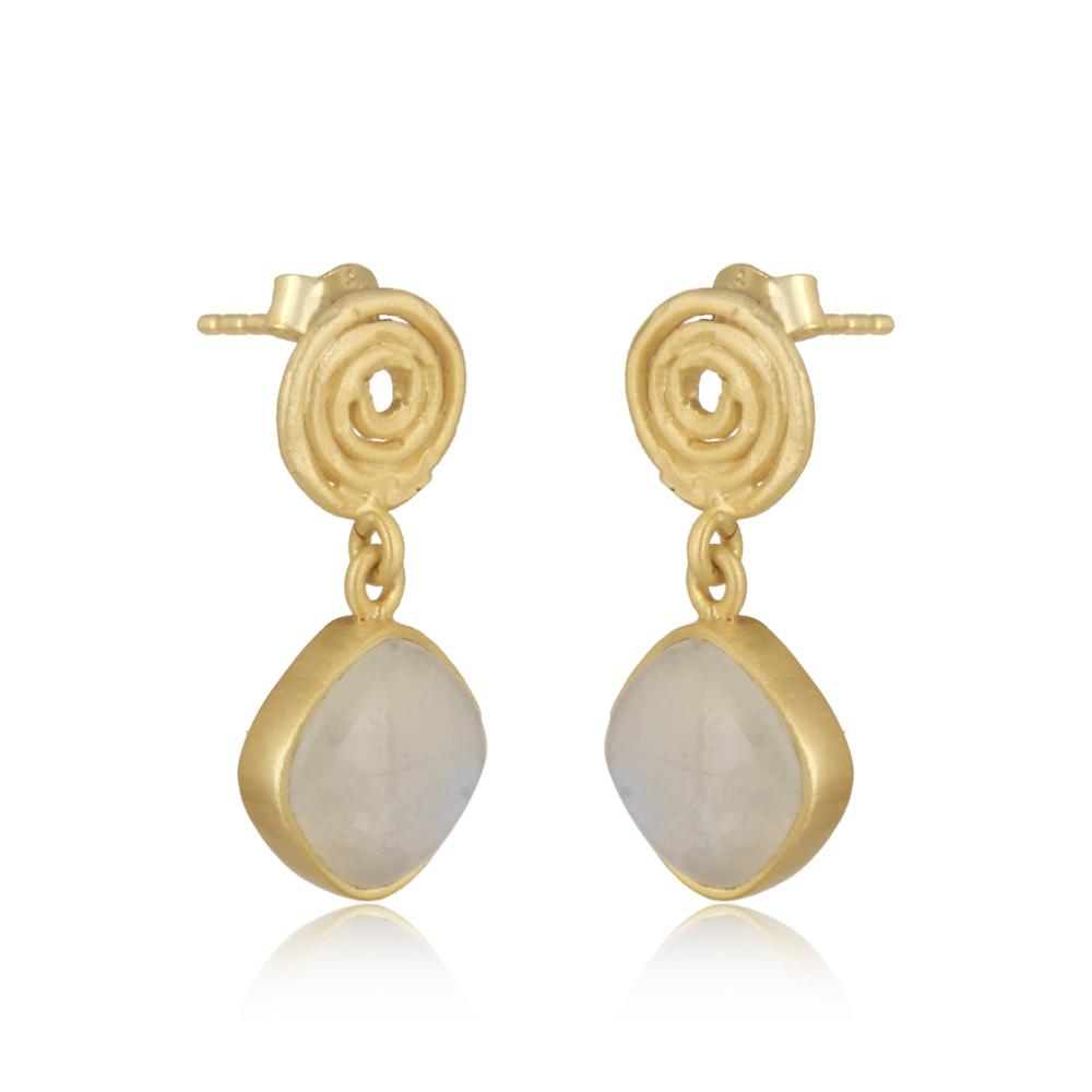 18ct Gold Plated Rainbow Moonstone Drop Earrings Earrings Barnbury 