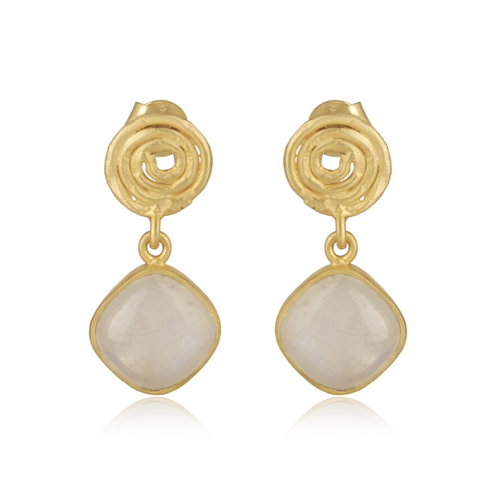 18ct Gold Plated Rainbow Moonstone Drop Earrings Earrings Barnbury 