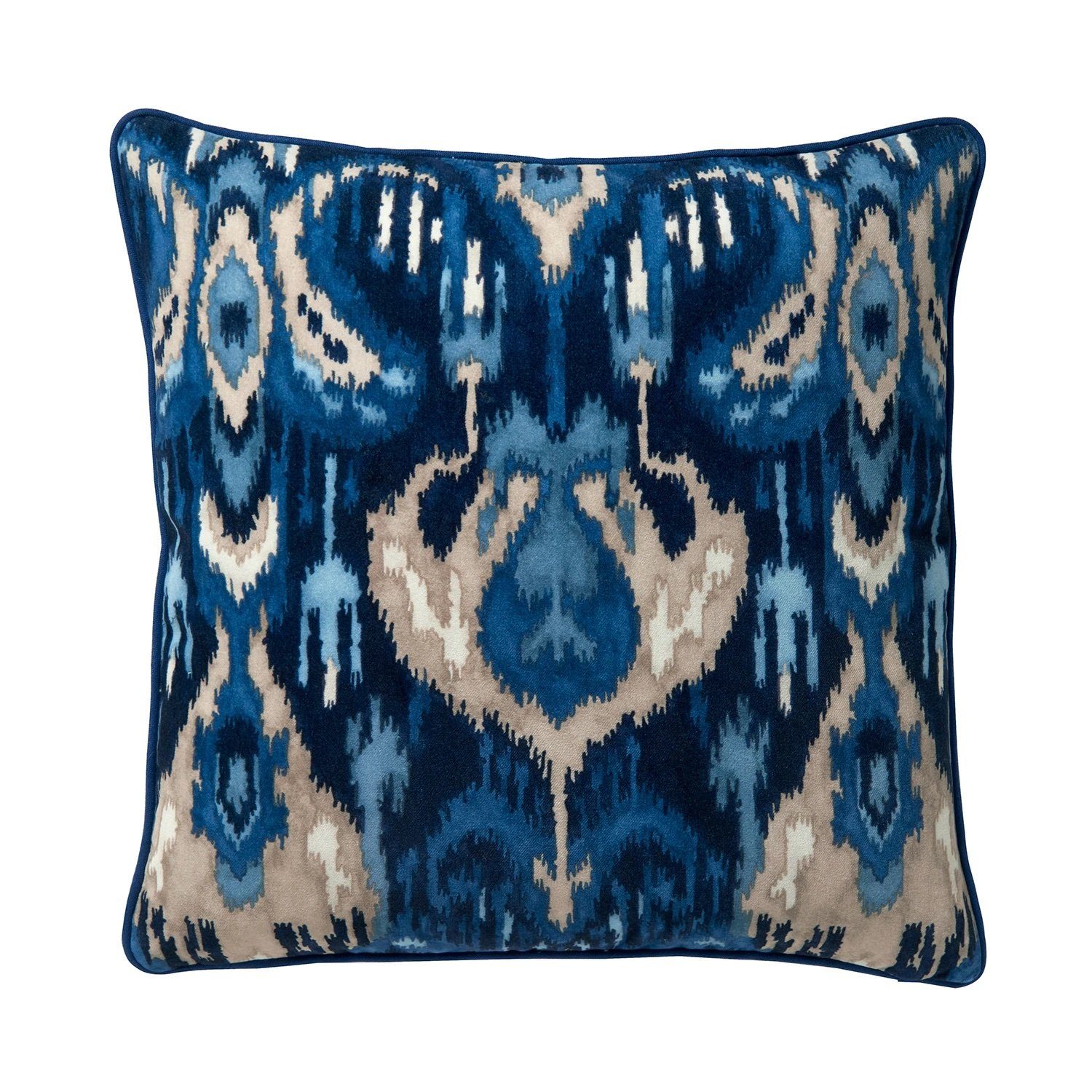 Ocean Blue Ikat Velvet Cushion - Barnbury