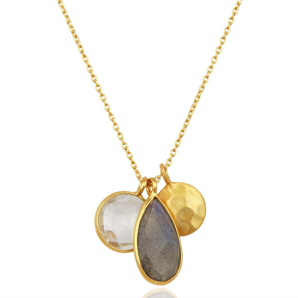 18&#39;&#39; Silver Gilt labradorite and crystal quartz necklace - Barnbury