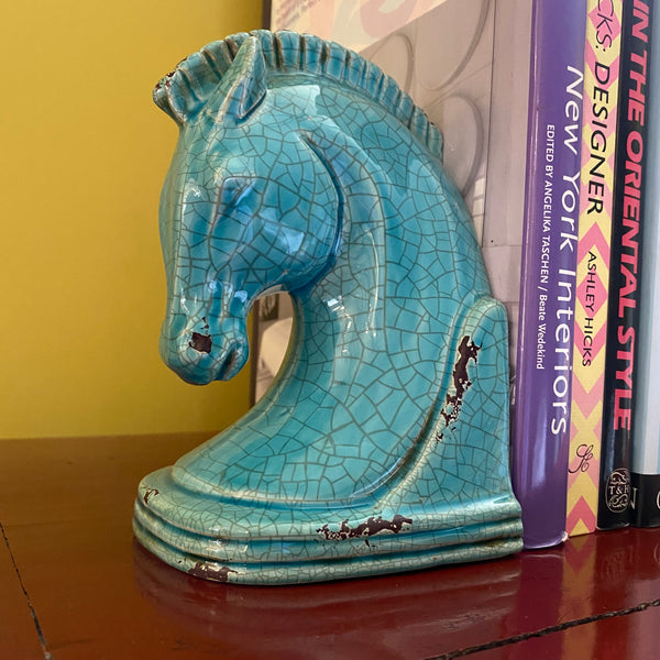 Turquoise Ceramic Horse Head Bookends