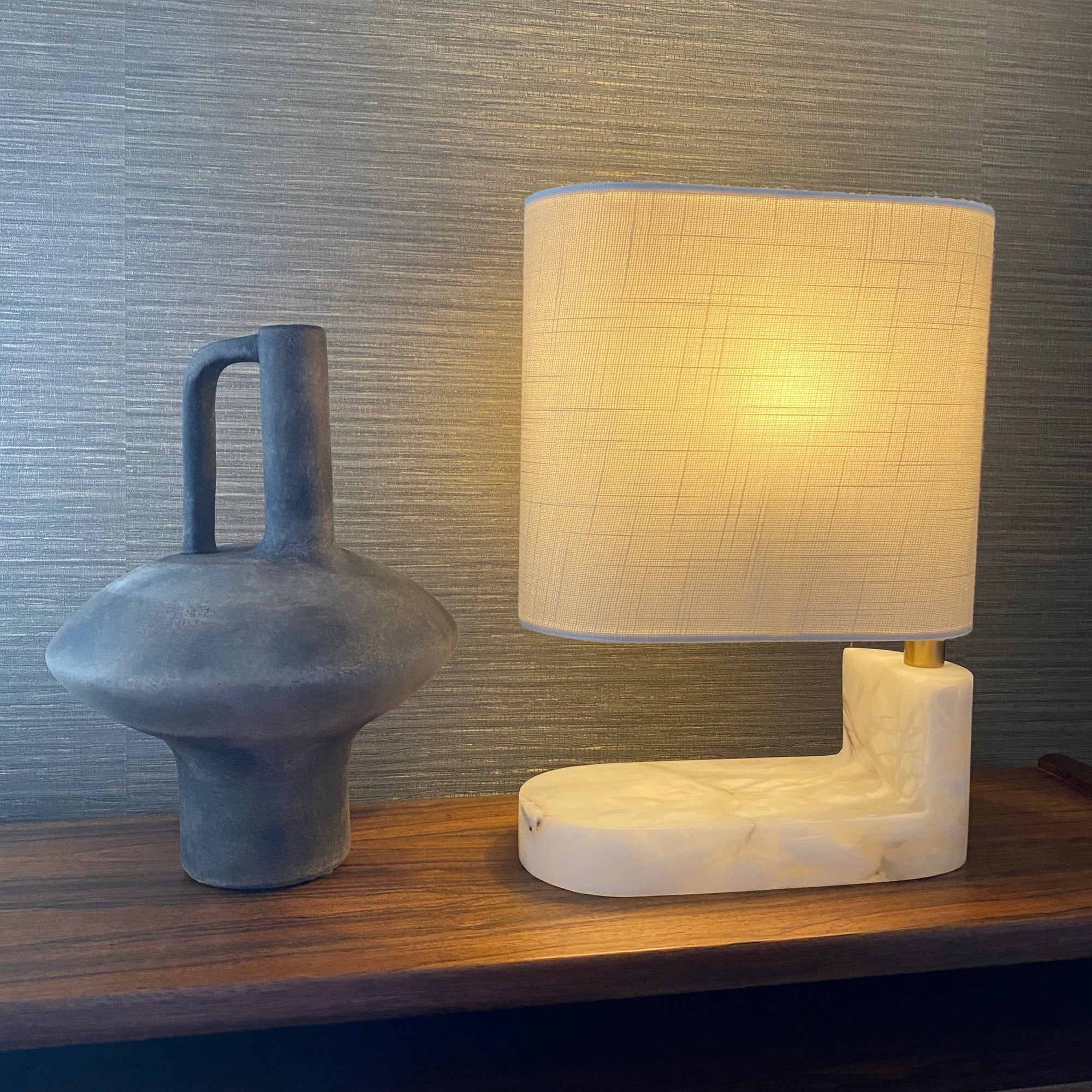 White Marble Ebury Lamp with Shade - Barnbury