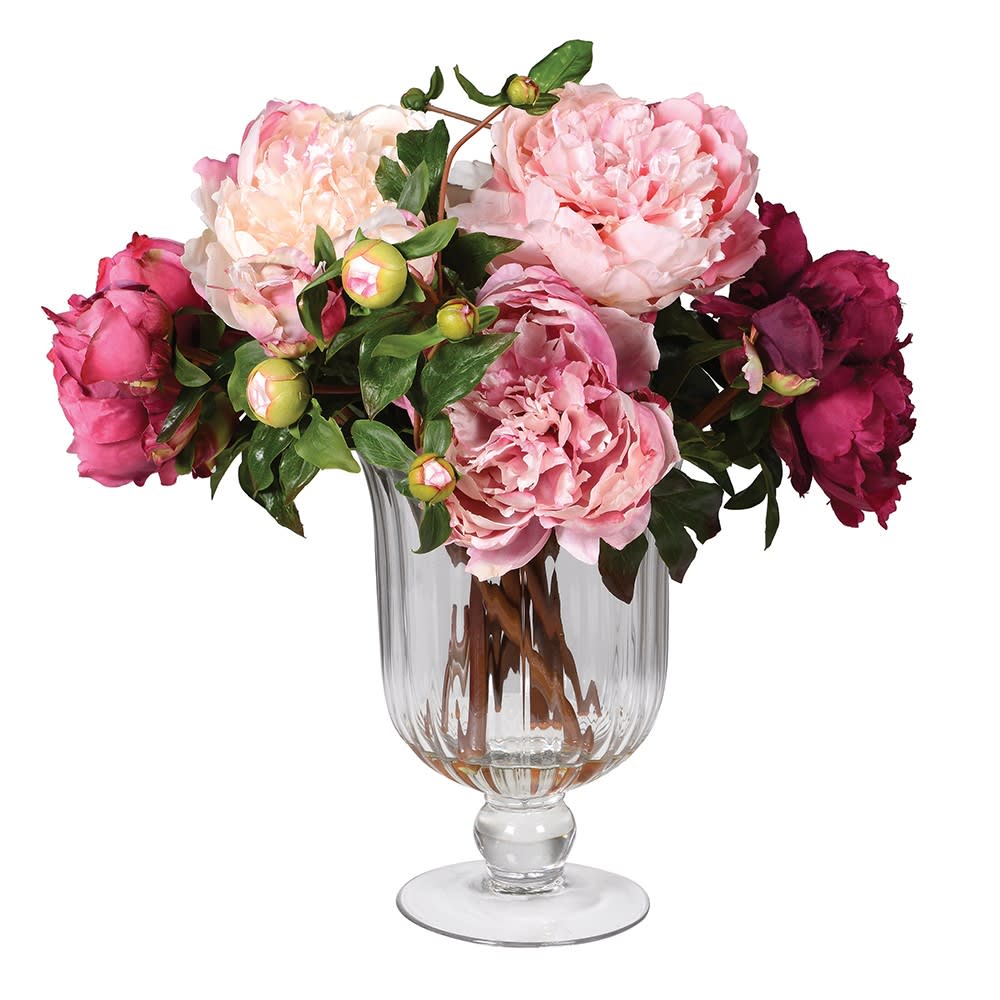 Faux Peonies in Glass Vase = Barnbury