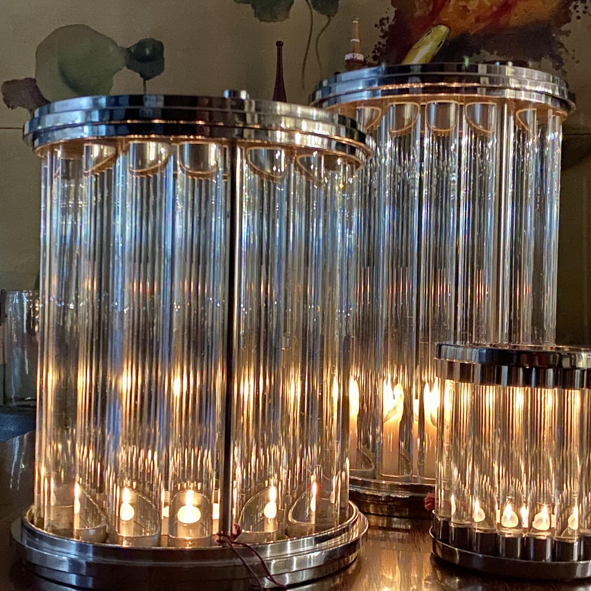 Large Gatsby Nickel and Crystal Hurricane Candle Holder Barnbury 