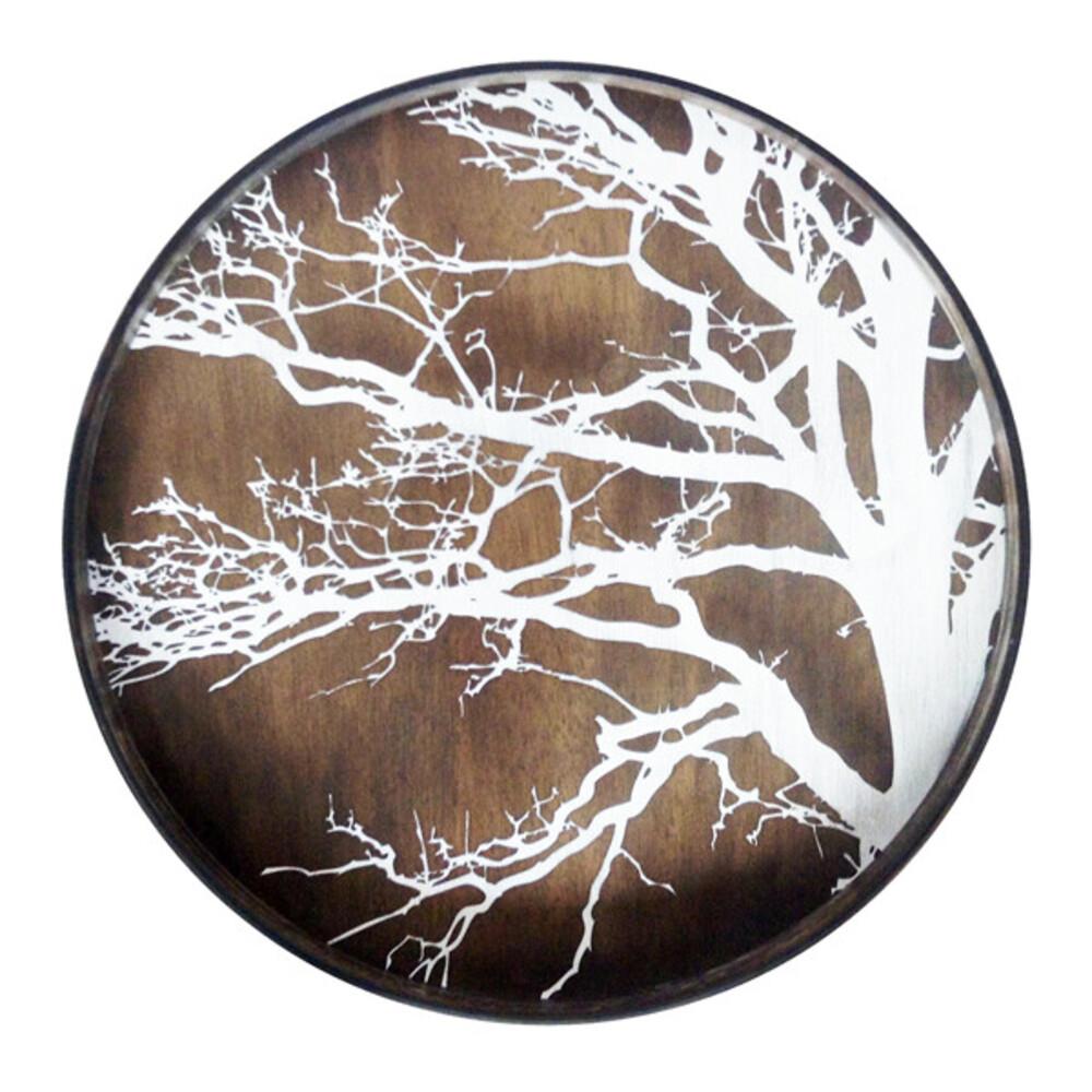 Large Round Tray with Whitewash Tree Decoration Tray Ethnicraft 