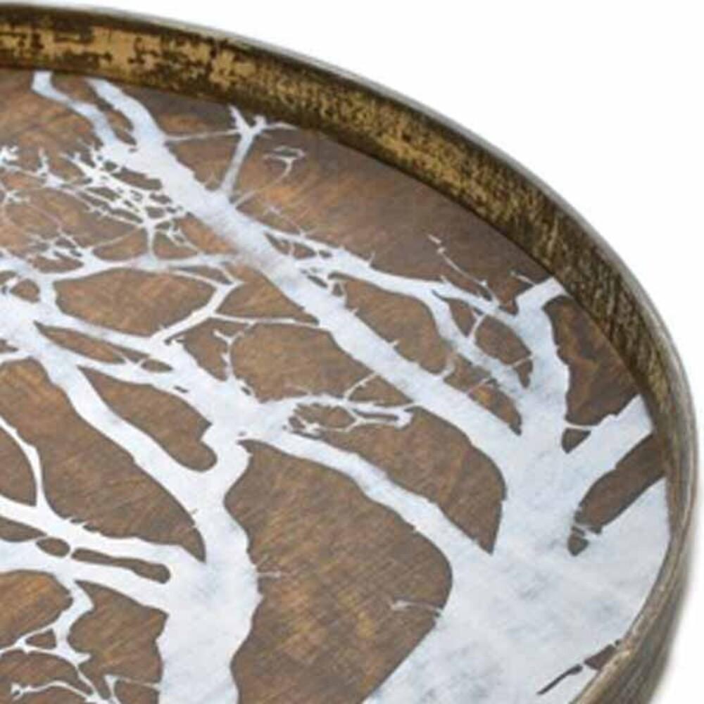 Large Round Tray with Whitewash Tree Decoration Tray Ethnicraft 