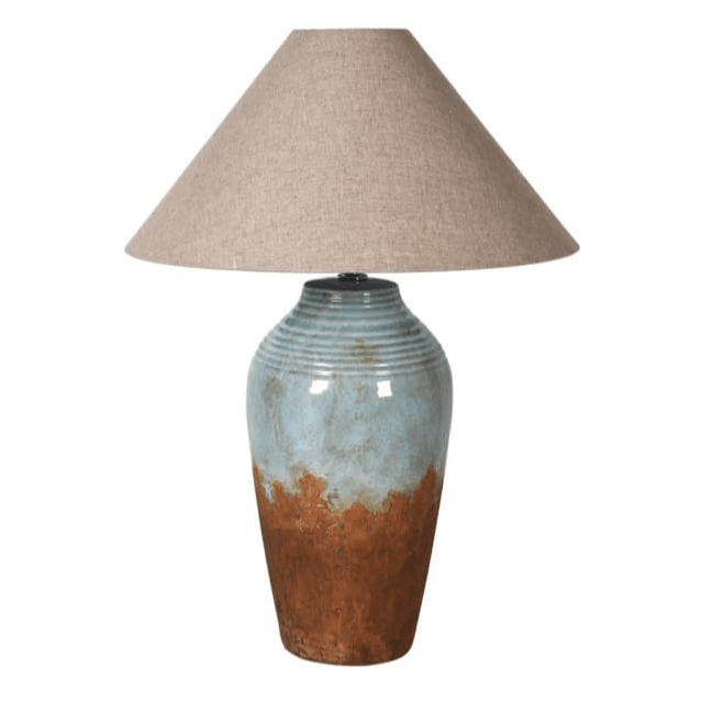 Santa Monica Glazed Ceramic Base with Linen Shade Table Lamp Barnbury 